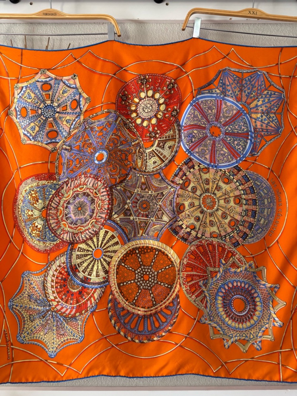 Hermès Celestial Dome Paris Orange VintageSilk Scarf with Blue and Cream Accents - Picture 8 of 10